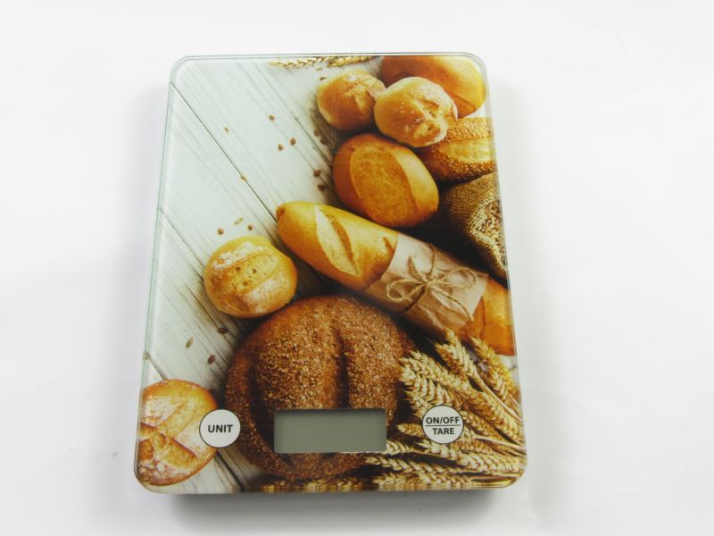 Digitális üveglapos konyhai mérleg 5 kg-os - pékáru mintás