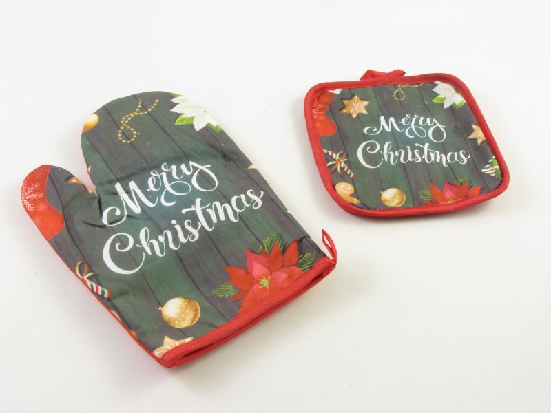 Edényfogó kesztyű + alátét karácsonyi mintás - Merry Christmas