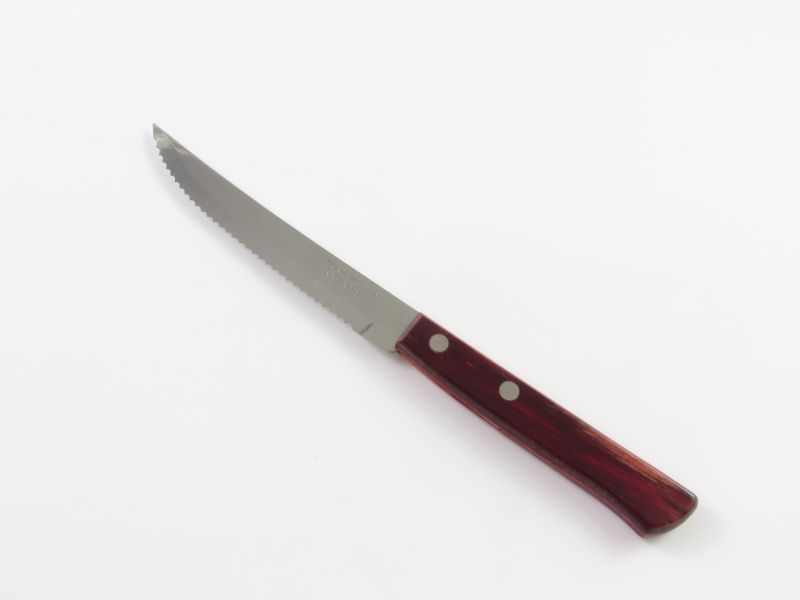 Fanyelű recés steak kés 12 cm - Tramontina Polywood bordó nyéllel
