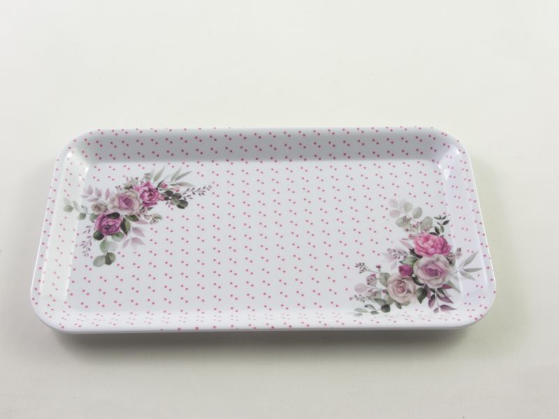 Melamin retro pöttyös rózsás tálca 29,5x16,5 cm - Banquet